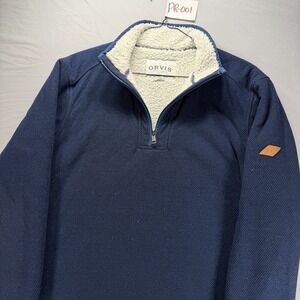 Orvis Quarter Zip Mens Large Blue Sherpa Lined Fleece Pullover 1/4 Jacket